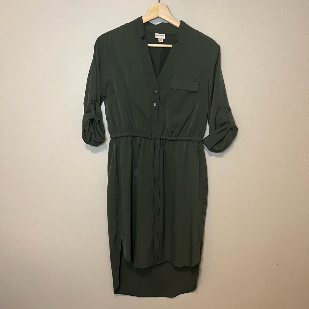 High to low olive green dress. Size small.